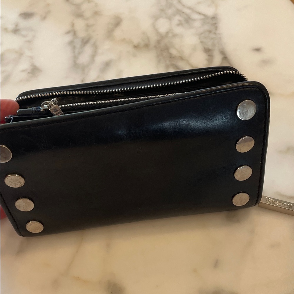 Hammitt Navy Leather Wallet with Silver Accents